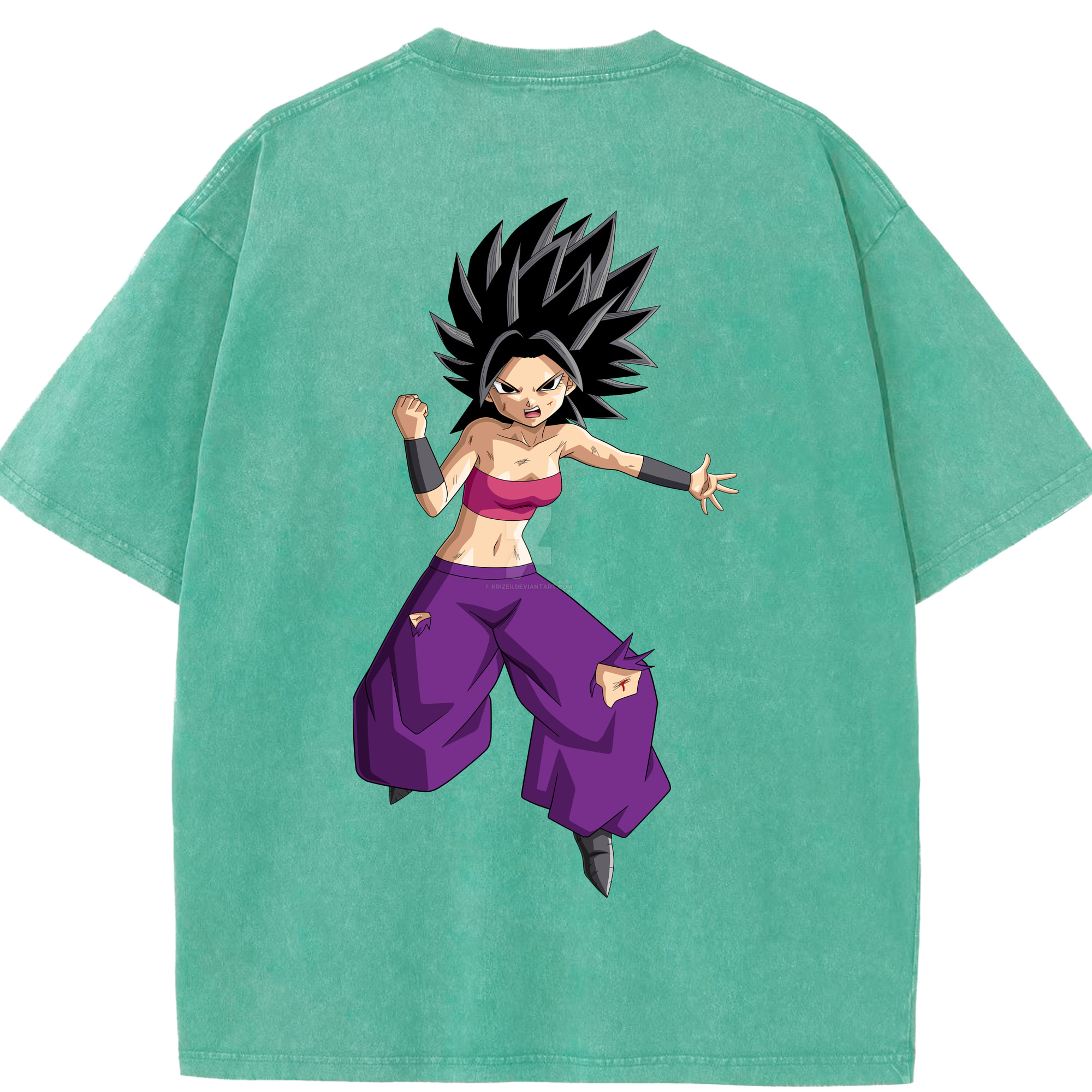 （画像用） ドラゴンボール カリフラ DRAGON BALL Caulifla 綿100% ヴィンテージ風 半袖Tシャツ（背面プリント）